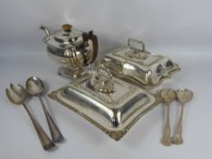 A Quantity of Silver Plate, including a tea pot, two vegetable servers and covers, one single bon