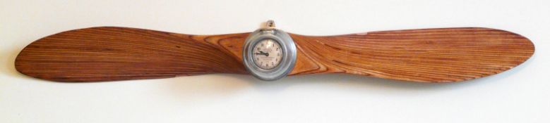 Vintage Laminated Propeller, mounted with 'Servis Recorder' aluminium-cased clock, with original