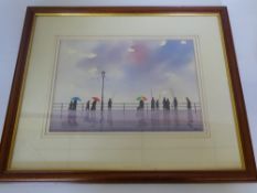 Thomas Moore Original Watercolours, depicting silhouette figures on a beachfront, approx 35 x 25 cms