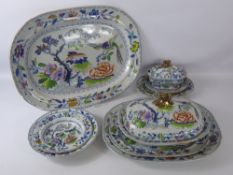 A Part Victorian Gilded Davenport Stone China Dinner Set, depicting birds, comprising three large