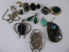 Miscellaneous Hand Crafted Silver Jewellery, including a malachite ring mm BEC, malachite drop