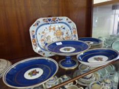 Wedgwood Part Set of Blue and White Porcelain, comprising one cake plate, one oval vegetable server,