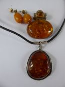 Miscellaneous Silver and Amber Jewellery, including butterscotch amber earrings, two pendants,