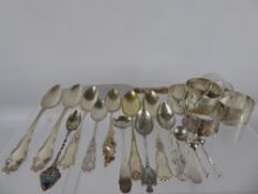 Miscellaneous Silver, including five napkin rings (various hallmarks), silver-handled cake slice,