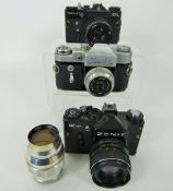 Zenith 3M 50/3.5 + 135/4, Zenith 12xP 58/2, EM. (af) Cameras.