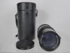 Kowa Super 66 250/56 Lens and hood, (optics clear, shutter stuck).