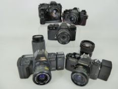5 x Pentax PK Fitting Cameras, + 3 x PK/AR fitting lenses.
