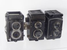 3 x Rolleiflex Camera's, including Model 'T' (af), Mod II, and original Standard 620.