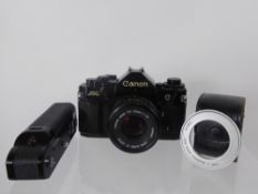 Canon A1 Camera, 50/1.8 (nof), (no Canon mirror squeak) Canon convertor 'P' power winder 'A' (