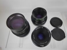 3 x Zenza Bronica Lenses, 75/2.8 Zenzanon EII lens, (filter ring dent and lens hood). 75/2.8
