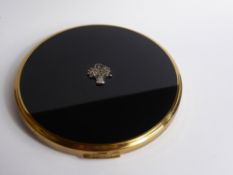 A Lady's Vintage Black Enamel and Marcasite Mirrored Compact, approx 10 cms