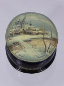 A Hand Painted Russian Trinket Box, the box inlaid with mother of pearl, signed with original