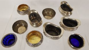 Miscellaneous Sterling Silver Salts, including two gilt lined Birmingham hallmark dated 1890-91, two