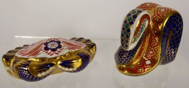 Royal Crown Derby Paperweights, 'Snake' approx 8.25 cms and 'Crab' approx 4 cms modelled by