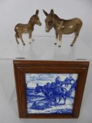 Beswick Donkey and Foal, together with a blue/white Minton plaque depicting donkeys. (3)