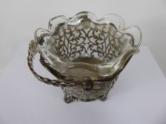 A Victorian Silver and Frosted Glass Sweetmeat Basket, floral open-work, London hallmark, other