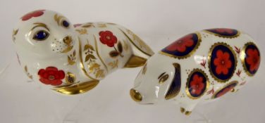 Royal Crown Derby Paperweights, 'Pig' approx 6.5 cms and 'Seal' approx 8 cms by Jefferson, gold