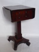 An Antique Mahogany Drop Leaf Occasional Table, having dummy drawers to one side and two working