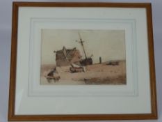 An Early 19th Century Lithographic Print of Coastal Scenes, with 'man o war' hull and other