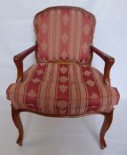 A Single French Style Arm Chair, salmon pink upholstery on turned legs.