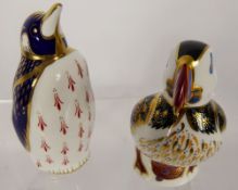 Royal Crown Derby Paperweights, 'Penguin' approx 13. 5 cms gold stopper and 'Puffin' by Ablitt