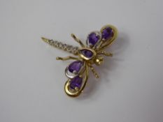 A 9 ct Gold Amethyst and Diamond Dragon Fly Brooch, 5 x 4.6 x 3.25 mm amethysts, 6 x 3-4 pts 8