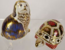 Royal Crown Derby Paperweights, 'Imari Turtle' and 'King Charles Spaniel' by Jefferson, approx 9.