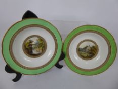 Two Antique Royal Crown Derby Hand Painted Bowls, depicting 'Wenlock Abbey', Shropshire No 321
