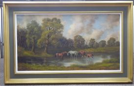 Jesse Hayden Contemporary Oil on Board, depicting 'Horses in Pasture', approx 82 x 43 cms, signed