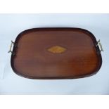 An Antique Mahogany Sheraton Style Tea Tray, with shell motif in the centre, with brass handles,