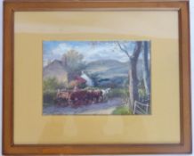 J.M. Mattenaem, An Original Water Colour Painting, depicting a wagon and cart horses strolling