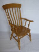 A Pine 'Grandmother' Slat Back Chair, with stretchers and turned . legs