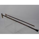 Two Antique Walking Sticks, one miniature with horn handle approx 72 cms long. (2)