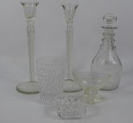 Miscellaneous Cut Glass, including six salts, a sauce boat, a plate engraved with flowers, trinket