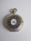 A Lady's Silver and Enamel Self-Wind Half Hunter Pocket Watch, white enamel face with baton
