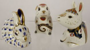 Royal Crown Derby Paperweights, 'Chatsworth Rabbit' R. Jefferson 7.5 cms, 'Mouse' 7.5 cms and '