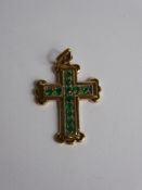 A Lady's 15 ct Yellow and White Gold Emerald Cross, approx 12.5 mm emeralds, 4.3 gms