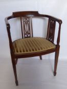 An Edwardian Mahogany Inlaid Horseshoe Chair.