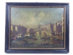 Italian School-Late 18th Century Oil on Canvas, depicting the Rialto Bridge, framed and glazed,