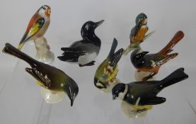 Quantity of Continental Porcelain Garden Bird Figures, including yellow wagtail, duck, yellow tit,