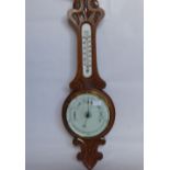 An Edwardian Oak Cased Banjo Barometer, approx 80 cms.