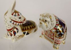 Royal Crown Derby Paperweights, 'Mule' approx 11.5 cms and 'English Bulldog', approx 9 cms both with