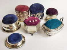 A Quantity of Sterling Pin Cushions, various hallmarks including Sheffield, Birmingham, dated