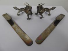 A Pair of Chinese Silver Bookmarks, embossed with floral design, mm Wang Hing together with two name