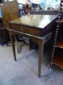 A Georgian Style Mahogany and Pine Scribes Desk, the desk having pen and book rest, raised on square