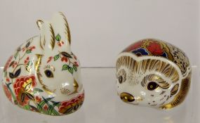 A Limited Edition Royal Crown Derby Paperweight, 'Meadow Rabbit' together with 'Hawthorn