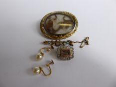 Miscellaneous Gilt Metal Jewellery, including two mourning brooches, 9 ct gold earrings, yellow gold