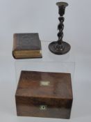 A Miscellaneous Collection of Items, including walnut sewing box with mother of pearl decoration