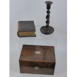 A Miscellaneous Collection of Items, including walnut sewing box with mother of pearl decoration