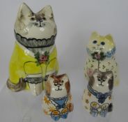 Four Joan-De-Bethel hand-painted cats, circa 1980's, graduated 18 cms, 12 cms and two 10 cms